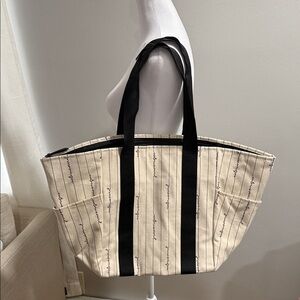 Victoria's Secret Cream and Black Striped Tote